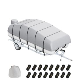 Pontoon Boat Cover, 23'-24' Waterproof Trailerable Pontoon Cover, 800D Marine Grade PU Oxford Fabric, with Motor Cover, 16 Windproof Buckle Strap