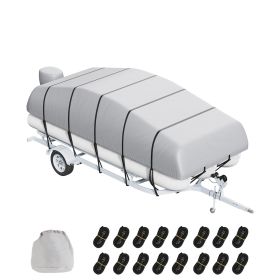 Pontoon Boat Cover, 19'-20' Waterproof Trailerable Pontoon Cover, 800D Marine Grade PU Oxford Fabric, with Motor Cover, 16 Windproof Buckle Strap